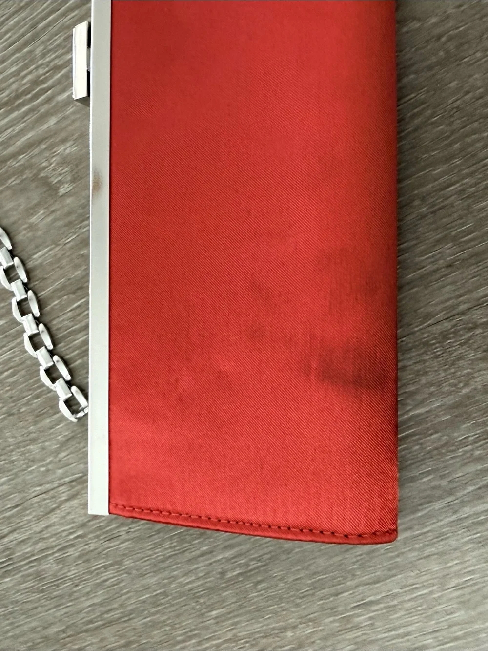 Mango Red Satin Clutch with Silver Chain Handle